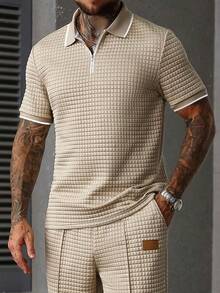 Manfinity CasualCool Polo a maniche corte casual da uomo con colori a contrasto - Cachi - Visualizzare 5