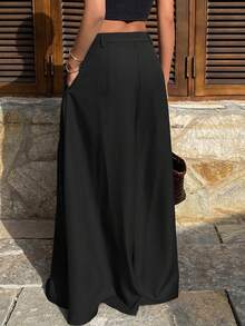 DAZY Pantalon ample décontracté à jambes larges plissées pour femmes, couleur unie, printemps/été