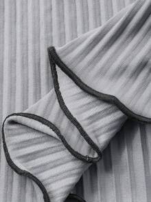 FRIFUL 女士撞色高领长袖罗纹面料二合一设计撞色包边缝线宽松休闲百搭T恤，秋冬款