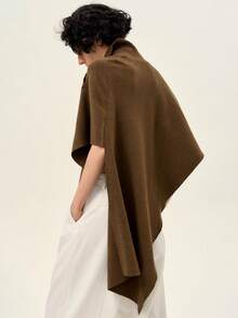 SHEIN Stylify 女士高领不对称斜扣斗篷毛衣，时尚优雅，秋冬款 - 軍綠色 - 查看 3