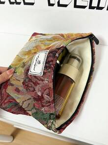 花卉图案旅行化妆包，1个多功能化妆品收纳手提包，浴室淋浴钱包，便携式化妆刷收纳包，带拉链，可收纳口红、化妆刷、护肤品、手机、零钱、小物件，适合居家、旅行、度假和上学使用，化妆包/化妆收纳袋/护肤包 - 彩色 - 查看 5