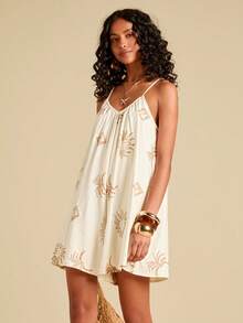 Travachic 女士度假休闲刺绣连体衣 - 杏色 - 查看 7