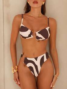 Swim Chiccia Women's Elegant Romantic Island Vacation Acrylic Metal Decor Geometric Print Bikini Set - Multicolor - View 1