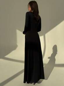 Aloruh Women's Solid Color Dress, Suitable For Commuting - Black - View 2