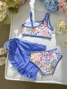 Bộ đồ bơi họa tiết hoa xinh xắn cho bé gái kèm chân váy lưới, thường ngày ngày lễ - Nhiều màu - Xem 3