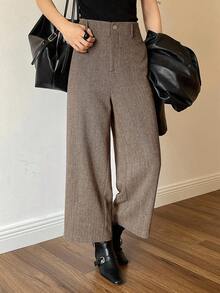 DAZY 女式人字纹羊毛混纺直筒九分裤，秋冬休闲长裤