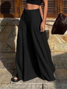 DAZY Pantalon ample décontracté à jambes larges plissées pour femmes, couleur unie, printemps/été