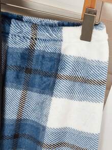 男士山地刺绣黑色长袖上衣搭配经典黑蓝格纹抓绒裤休闲家居服套装，舒适居家服，冬季之选 - 黑色 - 查看 6