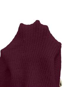 Franclia 女士时尚长袖套头针织连衣裙，百搭优雅，适合春秋季节 - 酒紅色 - 查看 6