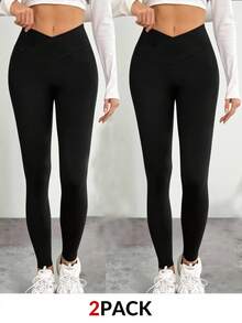 SHEIN Tall Two Pieces Set Women's Solid Color High Waist Simple Slim Casual Leggings,Fall,Fall Clothes For Women,Winter Clothes For Women