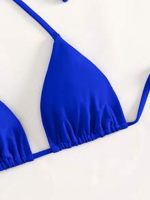Swim Basics Women's Solid Color Halter Tie Sexy Bikini Top - Royal Blue - View 5