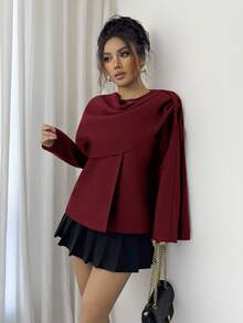 SHEIN Elenzya 秋冬复古巧克力色披肩领外套 - 紅色 - 查看 4