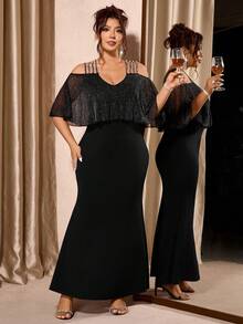 Cravure Đầm trễ vai đính ngọc trai cỡ lớn cho nữ, thanh lịch, giản dị cho tiệc tùng, nghỉ dưỡng, lãng mạn - màu đen - Xem 7