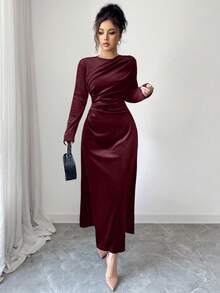 Modelyn Vestido de mujer con diseño francés para ceñir la cintura y estilizar la figura - Burdeos - Ver 4