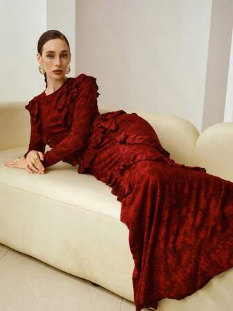 ZEYLAH Cut-Out Knit Fitted Elegant Long Dress For Women