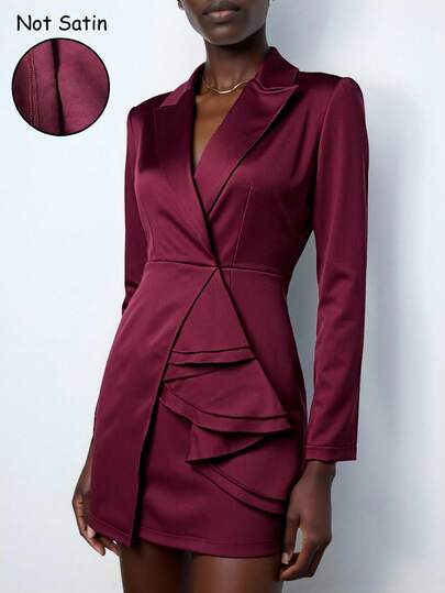 Lumivelle Vestido de manga larga ajustado y corto con decoración de cuello con volantes, para uso casual y de trayecto en otoño