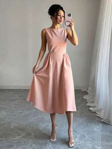 EURMUSE Abiti lunghi da donna con zip, vestibilità regular, senza maniche - Rosa Baby - Visualizzare 1