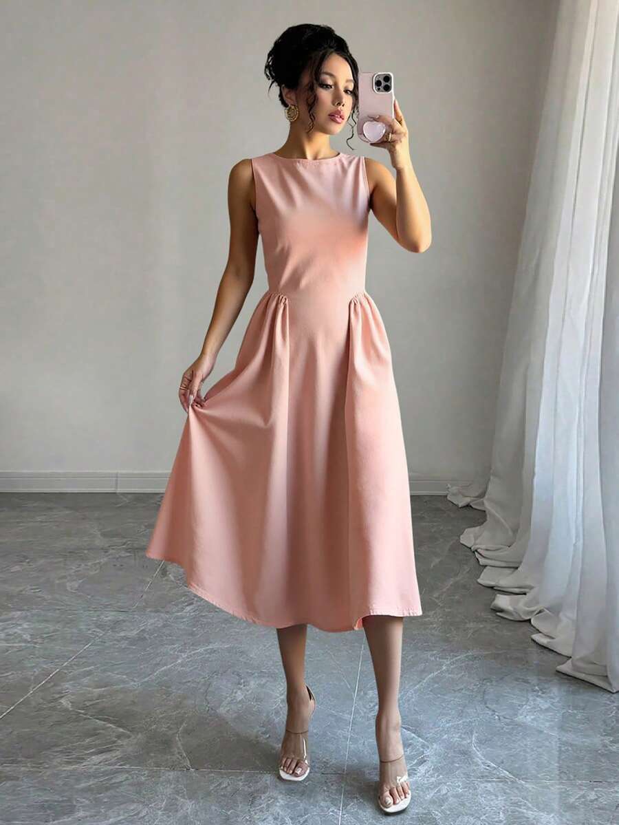 EURMUSE Abiti lunghi da donna con zip, vestibilità regular, senza maniche - Rosa Baby - Visualizzare 1