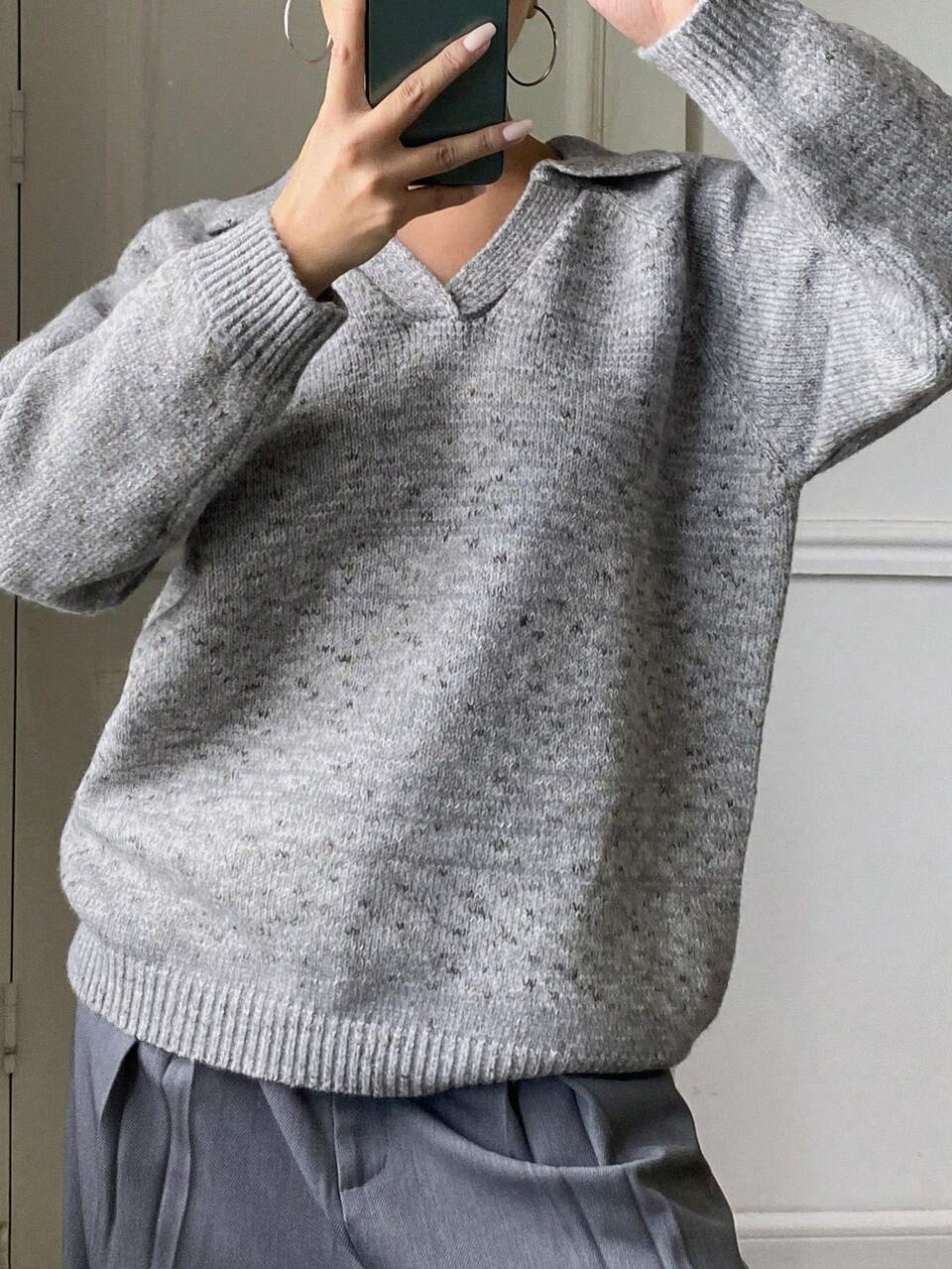 Women's Casual Loose Knit Sweater With Turndown Collar, Autumn/Winter School Long Sleeve Tops
