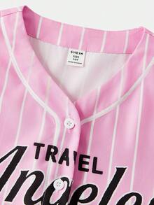 SHEIN Girlism 2pcs/Set Tween Girls Loose Casual Minimalist Comfortable Versatile Collared Sleeveless Jumpsuit - Hot Pink - View 5