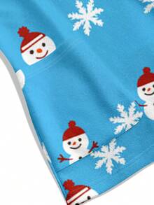TaskEZ Women's Snowflake & Snowman Print V-Neck Short Sleeve Pocket Scrub Uniform Top