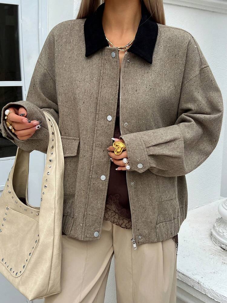 Women's Contrast Color Collar Patchwork Loose Casual Jacket