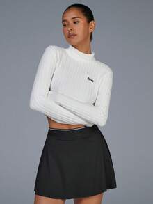 Menodora SHEIN Sport Women's Black Tennis Skirt,Built-In Shorts With Side Pocket,High Elastic Waistband Stripe Detail,A-Line Autumn Casual Golf Athletic Running Skirt - Black - View 1