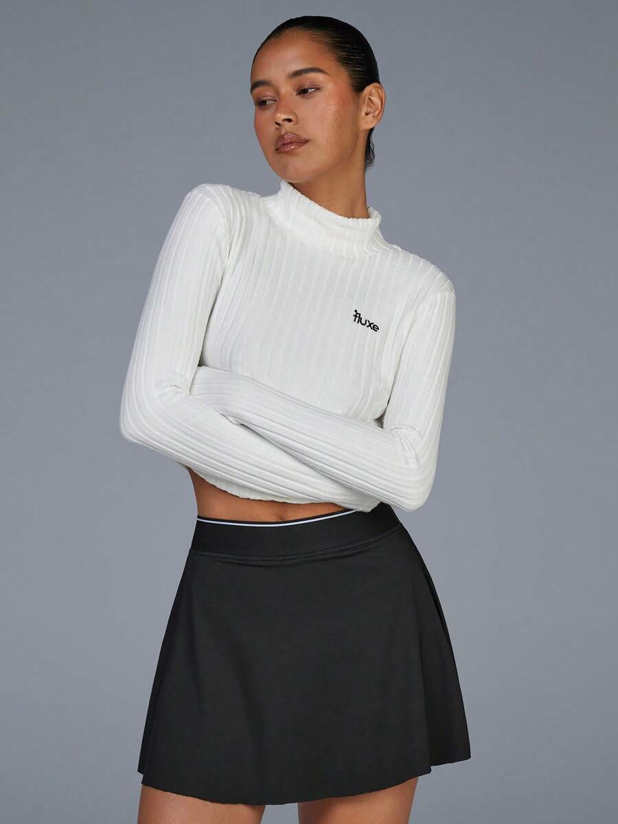 Menodora SHEIN Sport Women's Black Tennis Skirt,Built-In Shorts With Side Pocket,High Elastic Waistband Stripe Detail,A-Line Autumn Casual Golf Athletic Running Skirt - Black - View 1