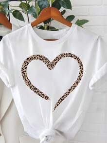 EMERY ROSE Women's Heart Pattern Printed Round Neck Short Sleeve Casual T-Shirt For Summer For New Year Clothes Graphic Tees Women Tops - White - View 3