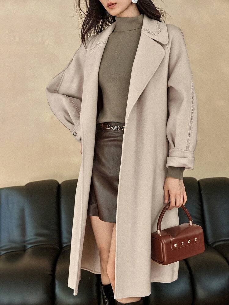 Women's Fashion Casual Waist Belt Lapel NeckOvercoat Business Casual Woman