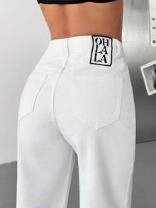 SHEIN Tall Höga raka jeans med hög midja och detaljer baktill - Vitt - Visa 1