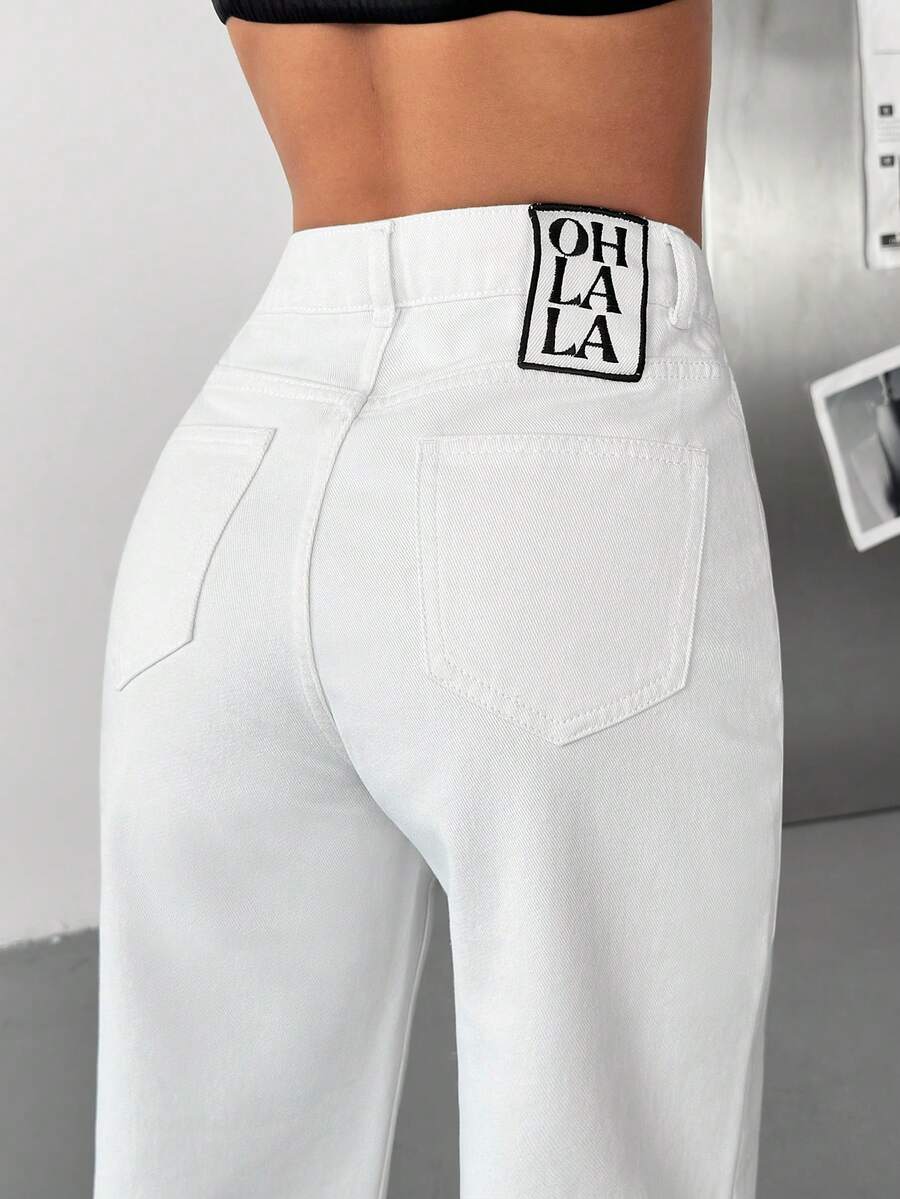 SHEIN Tall Höga raka jeans med hög midja och detaljer baktill - Vitt - Visa 1