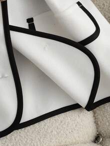 Franclia Casual Everyday Women's Winter Jacket With Belt, New Women's Vest Jacket, Black And White Color Blocking Jacket, Women's Jacket With Metal Decorative Buckle, Elegant Women's Jacket.