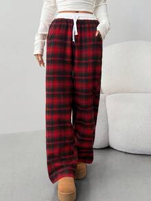 Teen Girl Sequin Panel Elastic Waist Casual Loose Fit Pants Sequin Pants - Red - View 5