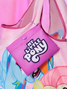 My Little Pony X SHEIN 1 Túi mua sắm gấp gọn bằng polyester in hình các nhân vật hoạt hình dễ thương, túi tote có túi nhỏ đựng đồ kèm dây xích hạt để treo, hình Twilight Sparkle, Rainbow Dash, Fluttershy, Pinkie Pie, Rarity, Applejack, biểu tượng tình bạn, ý tưởng quà tặng. - Hồng - Xem 6