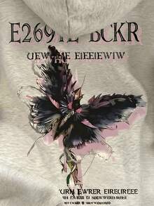 Resyla 大码女式字母蝴蝶印花长袖保暖休闲卫衣，秋冬款 - 淺灰色 - 查看 6