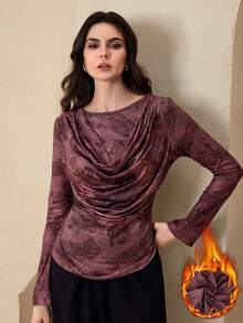 Graceveil Chemise élégante à manches longues pour femmes, col à volants, taille froncée, imprimé rose bordeaux, pour sorties et rendez-vous, automne/hiver - Rouge foncé - Voir 1