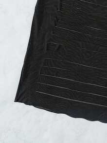 Swim Vcay 女士纯色露背破洞短袖网纱罩衫连衣裙，度假款 - 黑色 - 查看 3