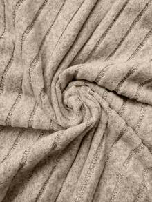 Selianne 女式舒适休闲V领荷叶边蝙蝠袖纯色拉绒罗纹T恤 - 杏色 - 查看 7