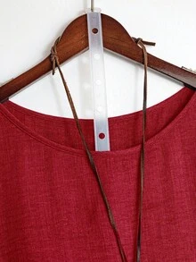 Linhara Áo cánh rộng tay cánh dơi cổ tròn màu trơn cỡ lớn cho nữ, dáng rộng thoải mái - Màu Đỏ Sâu - Xem 4