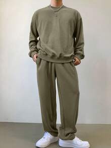 DAZY 男士纯绿色加厚卫衣套装，秋季 - 綠色 - 查看 4