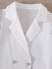 SHEIN Teenager Suit Set, Handmade Crystal Decor White Suit Set For Teens, Elegant Daily Commute - White - View 4