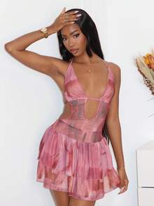Mima John Women's Retro Tie-Dye Pattern V-Neck Backless Tie-Up Ruffle Hem Bodycon Mini Dress, Suitable For Party, Sexy Date, Afternoon Tea, Street, Vacation, Music Festivals, Beach, Summer Outfit,Summer Dresses,Sun Dress
Spring Clothes - Multicolor - View 6