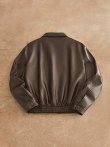 Manfinity NXTstreet Men's Cargo Pocket Short Leather Jacket Loose Fit Jacket For Men Men's Mocha Bomber Jacket Brown Jacket Cropped Men Jacket Bomber Jacket - Coffee Brown - View 2
