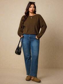 Elaquor Plus Size Women Tie Back Design Brown T-Shirt, Casual Commuter Wear - Brown - View 3