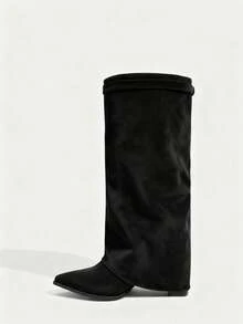 Daringsoles Casual & Commute Minimalist Pointed Toe Women Knee-High Boots For Christmas - Black - View 9