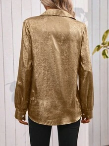 GlowEve 女士金属光泽休闲简约衬衫，适合日常穿着，适合新年节日派对服装