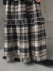 FRIFUL 女士弹力腰格子层叠荷叶边下摆休闲半身裙 - 彩色 - 查看 6