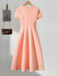 Franclia Round Neck Waist Cinching Long Sleeve Dress, Slimming