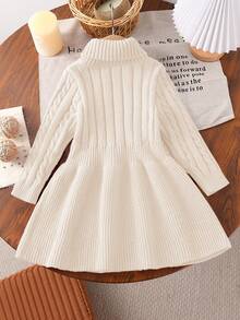 Elladie kids 女童A字高领针织连衣裙 女童冬季米色连衣裙 女童秋冬服装 女童春秋连衣裙 正式套头衫 适合14岁女孩 - 杏色 - 查看 2